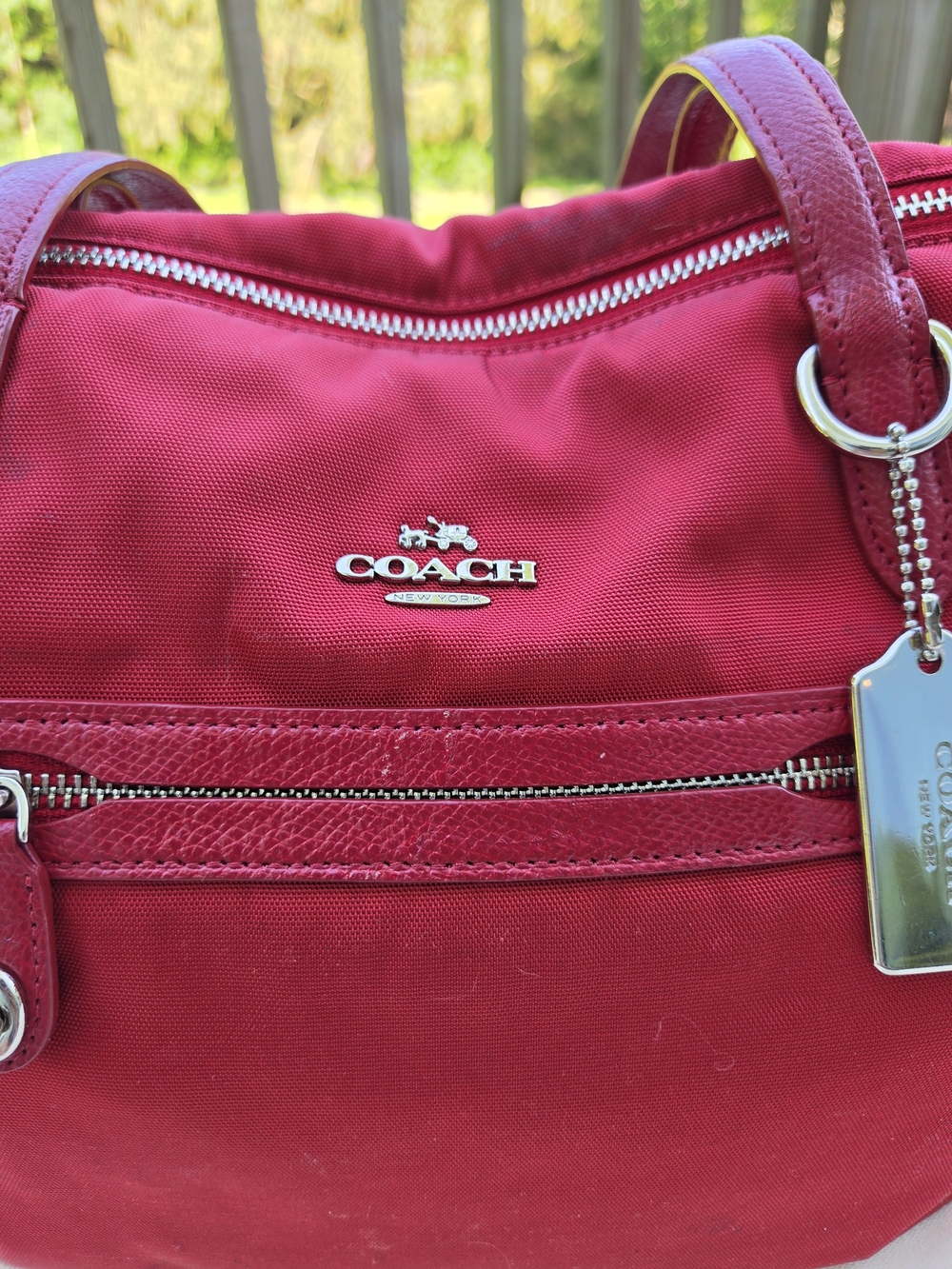 Coach Red Taylor Nylon Zip Tote with Silver Hardware - Picture 2 of 12